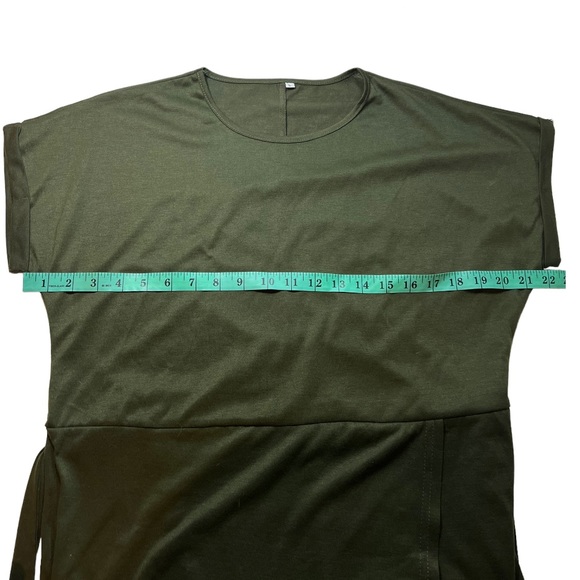 Asymmetrical Olive Green Belted T-Shirt Dress size L - Picture 12 of 15